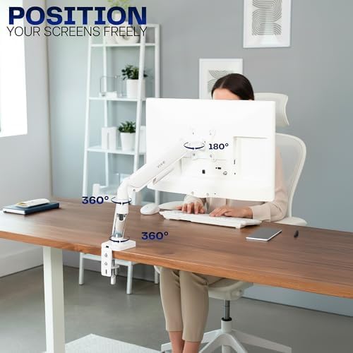 VIVO Single Monitor Stand, Fully Adjustable Arm for 17 to 32 inch Screen, Mechanical Articulating Desk Mount, Gaming and Office Setups, VESA 75x75, 100x100, Max 19.8 lbs, Classic, White, STAND-V001OW