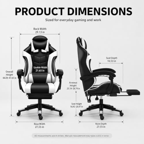 Gaming Chair with Massage Lumbar Support, 135° Reclining Computer Chair with Linked Armrests, Removable Headrest and Lumbar Pillow, Height Adjustable Swivel Racing Style Office Chair for Adult