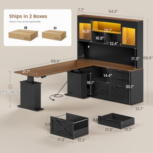 SEDETA 69" L Shaped Gaming Standing Desk with 4 Drawers, Storage Bookshelf
