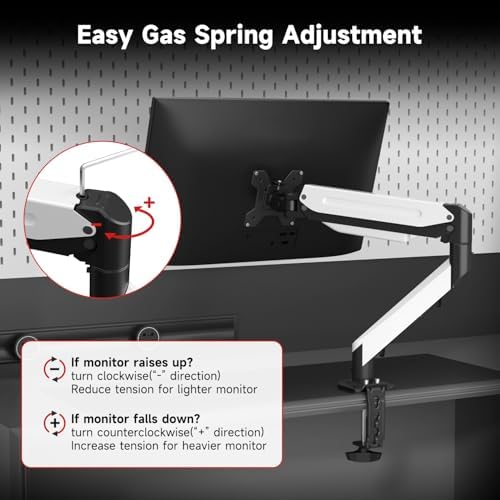 Suptek Monitor Mount Gas Spring Monitor Arm Desk Mount Fully Adjustable Fits 17 20 22 23 24 26 27 32 35 inch Monitors Weight Capacity up to 24.25 lbs (Black+White, 17"-35")