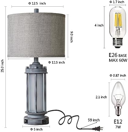 AIEAMPDO Set of 2 Rustic Table Lamps for Living Room with 2 USB C+A Ports