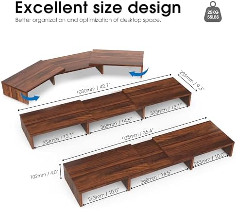 FITUEYES Dual Monitor Stand Riser, Adjustable Length and Angle, Brown
