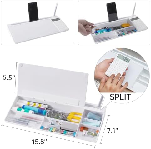 Small Glass Desktop Whiteboard Dry-Erase-Board - Computer Keyboard Stand with Calculator White Board Surface Pad with Drawer, Desk Organizers with Accessories for Office, Home, School Supplies - White