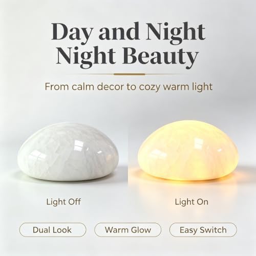 Natural Marble Lamp Cordless Touch Control Night Light Rechargeable Small Marble Table Lamp, Dimming Warm Glow Portable Marble Touch Lamp for Bedroom, Living Room, Decor Gift (B-Pure White)