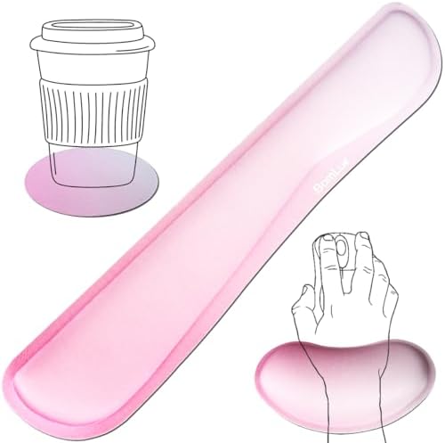 BamLue Keyboard Wrist Rest, Memory Foam Pad Set for Easy Typing & Pain Relief for Laptop, Office & Home, Ergonomic Sets for Keyboard, Gel Mouse, Smooth Fiber Cushion Wrist Support, Pink Gradient
