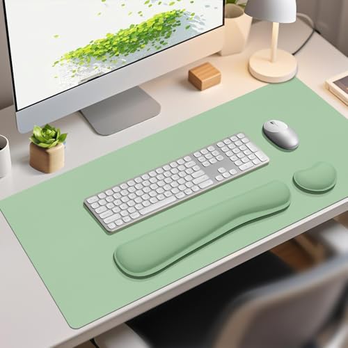 Mouse Pad and Keyboard Wrist Rest, Large Keyboard and Mouse Pad Set, Ergonomic Mousepad with Wrist Rest, Non-Slip Desk Mat Protector for Office, Home (35.4×15.7 Inches, Lake Green)