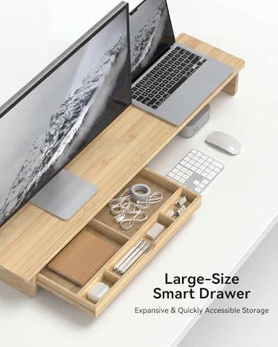 42” Monitor Stand with Large Drawer Keyboard Storage,Bamboo