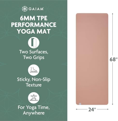 Gaiam Performance TPE Yoga Mat, 6mm Non-Slip