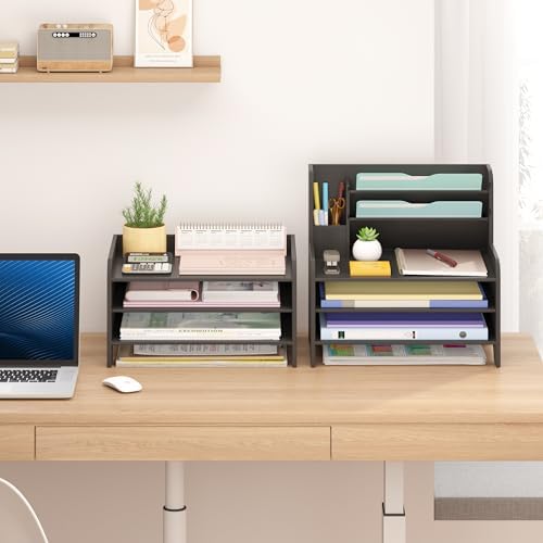 Bamboo File Organizer for Desk, Desktop Paper Tray and Mail Holder