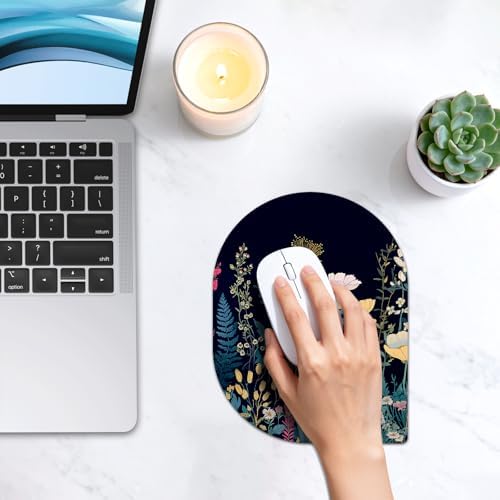Contoured Oval Mouse Pad 6x8in Non-Slip for Laptop,Flowers