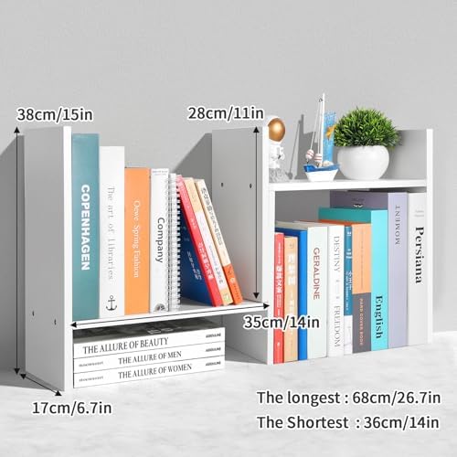 CITLOW Desktop Shelf Organizer - Adjustable Wood Desktop Bookshelf, Table Top Shelves, Desk Book Organizer for Office Supplies and Home Décor (White)