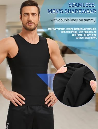2 Pack Compression Shirt Tummy Control Undershirts Vest Workout Shapewear Sleeveless Posture Corrector for Men