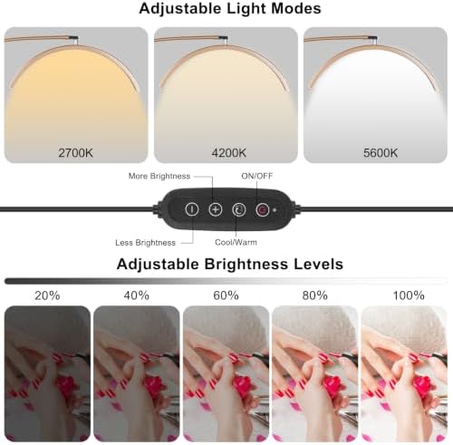Professional Half Moon LED Desk Light for Nail Techs & Artists – Flexible Gooseneck Lamp with Clamp, 3 Color Modes & 5 Brightness Levels for Manicure, Tattoo, Beauty Work