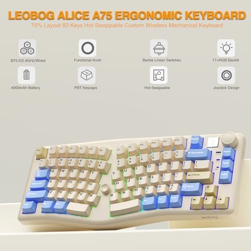 LEOBOG A75 Alice Ergonomic Wireless Mechanical Keyboard with Joystick Knob