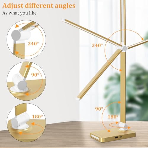 LED Desk Lamp with USB Ports,Touch Desk Lamps for Home Office with 5 Modes