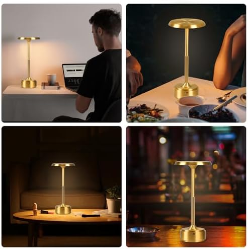 Cordless Rechargeable Modern Metal Table Lamp, Touch Dimming, 3-Color