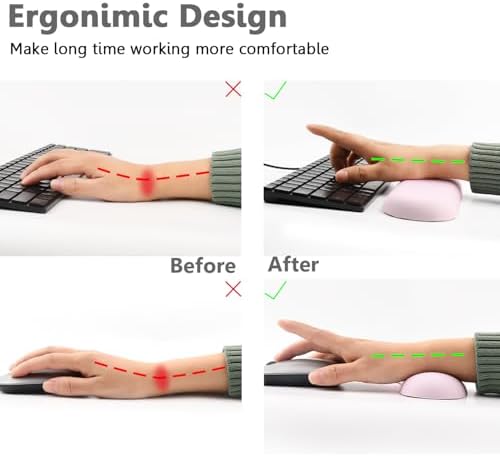 Keyboard Mouse Wrist Rest Set, Gel Ergonomic Wrist Rest for Keyboard and Mouse Non Slip Base, for Laptop, Desktop Computer, Office Desk Accessories (Pink)