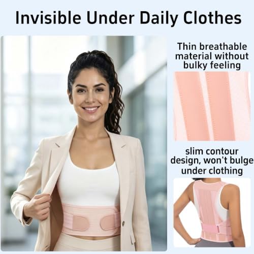 Posture Corrector for Women and Men Full Back Support Brace Adjustable Breathable Full Back Shoulder Straightener for Scoliosis (Pink, Medium)