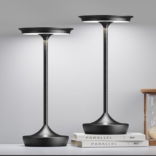 LED Rechargeable Cordless Outdoor 6000mAh Battery Table Lamp 2-Pack Black