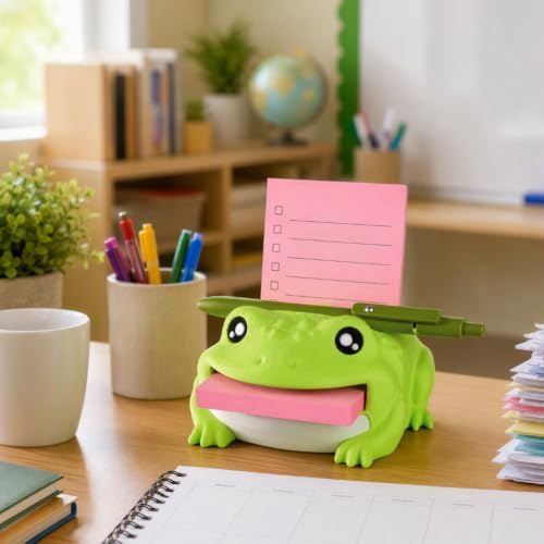 Frog Note Toad Desk Organizer Sticky Note Holder, with 3 Writing Guides