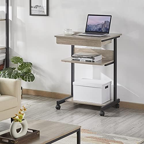 Topeakmart Gray Art Deco Desk, Rolling Computer Desk Cart with Drawer, Small Space Solution for Writing, Laptop, PC, 22 x 20.1 x 31.5 inches