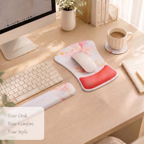 Gel Mouse Pad & Memory Foam Keyboard Wrist Rest Set, Pink Floral