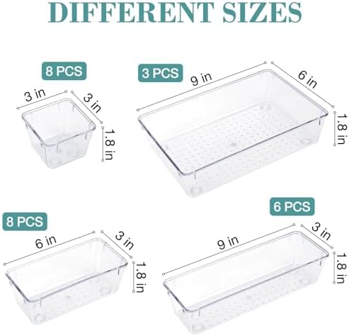25 PCS Drawer Organizer Set, 5 Size Bathroom and kitchen organizer Trays