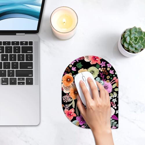 Contoured Oval Mouse Pad 6x8in Non-Slip for Laptop,Daisy