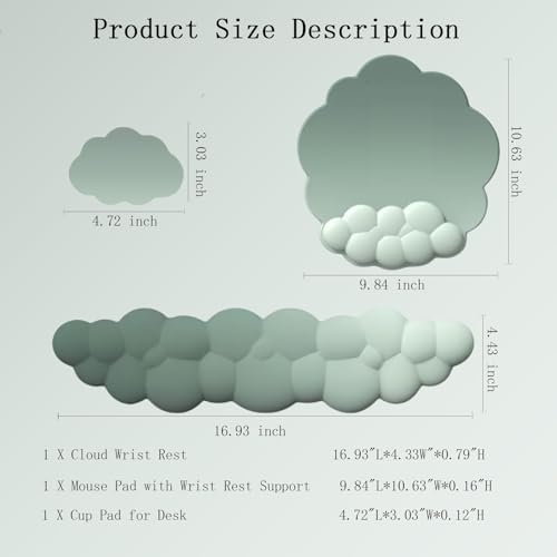 Cloud Keyboard Wrist Rest Dark Green Mouse Pad with Wrist Rest Ergonomic Wrist Pad Memory Foam Non-Slip Wrist Support for Computer Laptop Gaming Home Office Relief Typing Pain Green