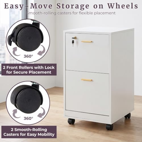 Lavish Home 2-Drawer Wooden File Cabinet with Lock, White, 16” x 27”