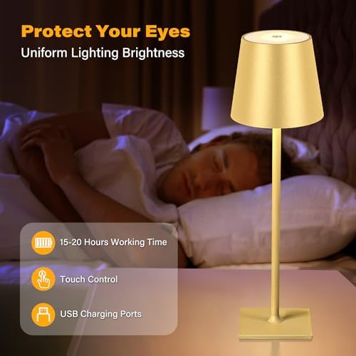 CHLORANTHUS 2 Pack Cordless Table Lamps, 3 Colors Stepless Dimming, 5000mAh Rechargeable Battery LED Desk Lamp for Bedroom/Couple Dinner/Desk/Cafe/Dining Room/Terrace