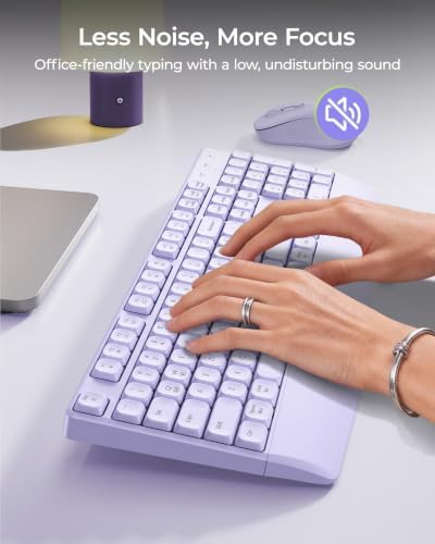 seenda Wireless Bluetooth Ergonomic Keyboard Mouse Combo, Full Size, Purple