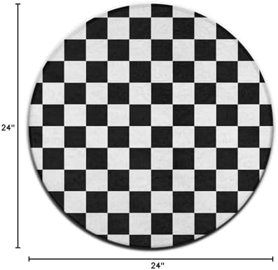 Soft Round Yoga Carpet, Large Home Decor Mat, Non-Slip Machine Washable Kitchen Office Circle Rug Compatible with Race Checkerboard Checkered Black and White