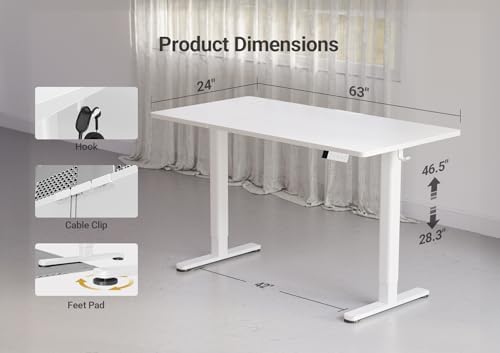 YDN 63 x 24 Inch White Electric Standing Desk