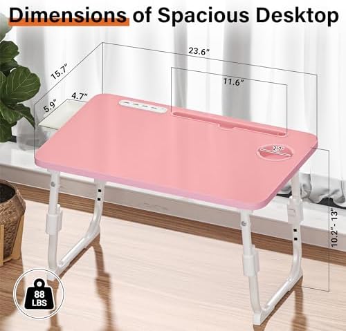 Lap Desk for Bed Adjustable Height with USB Port 23.6" x15.7" Desktop