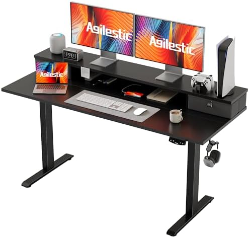 Agilestic 55 * 24 Inch Electric Standing Desk with Drawers, Black