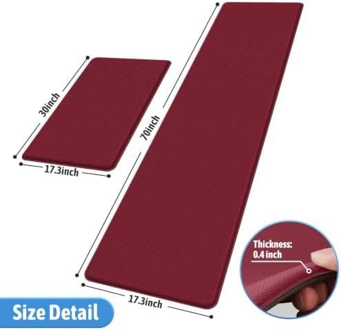 StepLively Kitchen Mat for Floor 2 PCS, Anti Fatigue Rugs, Red