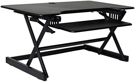 Standing Desk Converter by DeskRiser | Extra Wide 40 Inch Desk Riser Works for People up to 6 Feet 4 Inches Tall | Fits 3 Monitors and Features an Ergonomic Sliding Keyboard Tray (Black, 40" Wide)