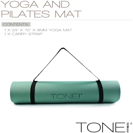 TONE Fitness 1/4" Yoga Mat, Non-Slip Exercise & Pilates Mat with Strap