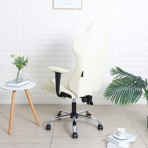 FORCHEER Jacquard Gaming Chair Cover with Armrest Covers Cream White Water Repellent Stretch Computer Game Chair Slipcovers Cat Scratch Proof Washable Removable