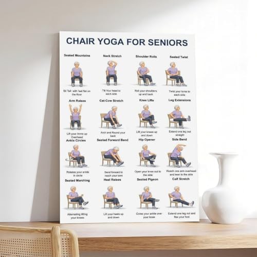 Chair Yoga for Seniors 16 Gentle Seated Poses Chair Workout Routine Canvas Poster Bedroom Decor Room Decor Frame 16x24inch