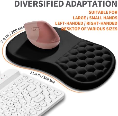 Ergonomic Joint Wrist Support Mouse Pad with Memory Foam Cushion Massage Bump, Carpal Tunnel Pain Relief Mousepad Slope Design for Wrist Rest, 11.8x7.9 in, Black