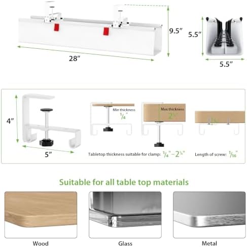 KEEGH No Drill Fabric Under Desk Cable Management Tray 28 in, White