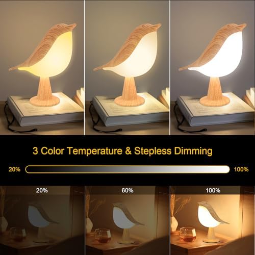 Small Bird Table Lamp, 2600 mAh Cordless Desk Lamp, Touch Night Light with 3 Color, Small Lamps, Rechargeable Bedside Night Light, Hummingbird Lamps for Bedroom Nightstand Bedside Table