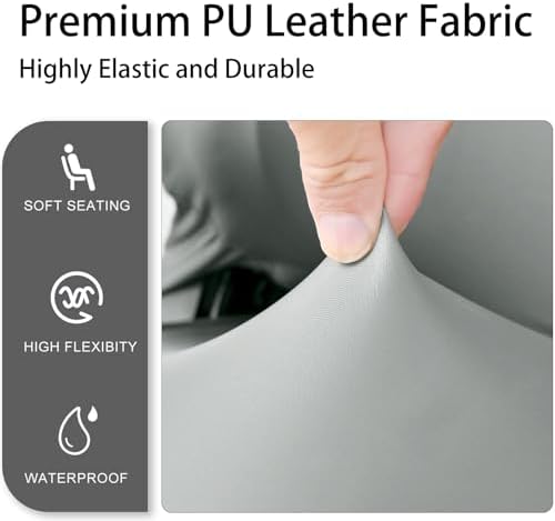 Waterproof Leather Look Gaming Chair Cover, Ergonomic Office Computer Faux PU Leather Game Chair Slipcovers, 4pcs Set Anti-Slip Stretchy Covers for Reclining Racing Gaming Chair (Light Grey)