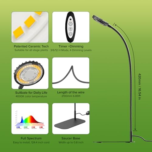 Desktop Plant Grow Light,12w Growing Lamps High Ppfd,Full Spectrum Desk Growth Light with Automatic Timer,4 Dimmable Levels（Black）