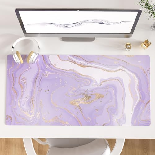 Faux Leather Large Mouse Pad, Office Desk Mat, 31.5"x15.7", Violet Marble