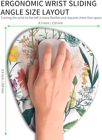 Palm-Rest and Wrist-Hugging Mouse Pad Wrist Rest, Ergonomic Wrist Support with Curve Fitting Cushioned Memory Foam for Carpal Tunnel Pain Relief, 9.9 x 8.3 Inch, Blossoms