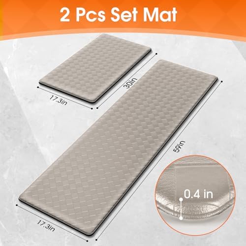 TranquilRelax 2-Piece Kitchen Mats, Cushioned Non-Slip Floor Mats, Taupe