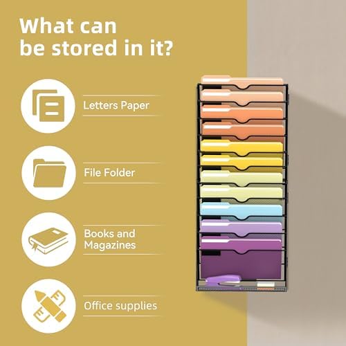 SUPEASY 12-Tier Wall File Organizer, Mesh Hanging Wall Mount File Holder